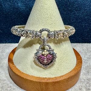 Barbara Bixby 925 Silver Bracelet 7” & Pink Tourmaline Heart Charm Lot 373